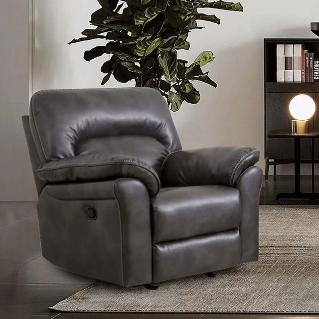 JOSIAS Glider Recliner, Dark Gray Leatherette