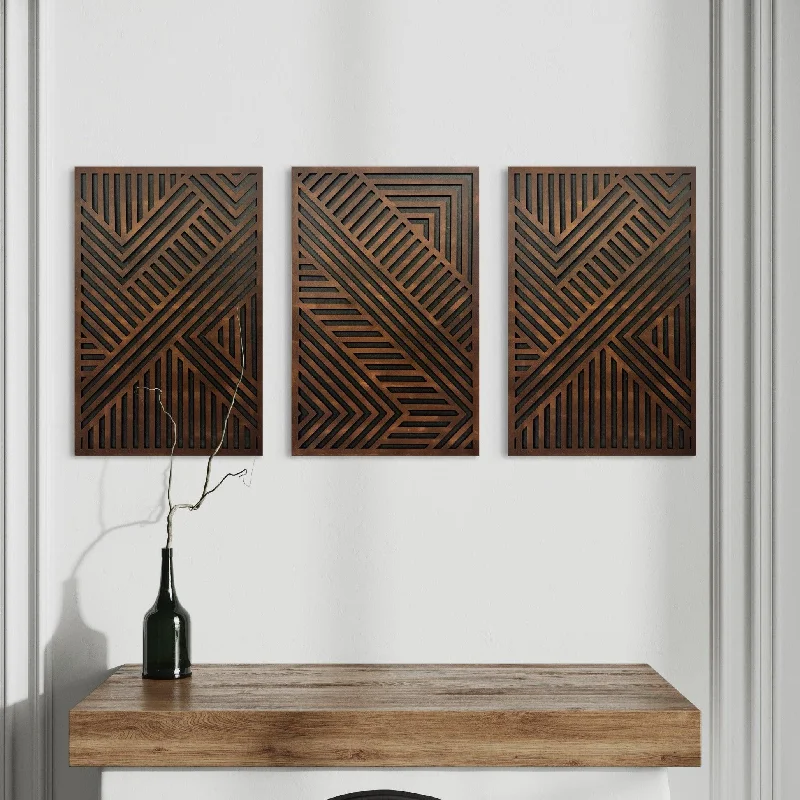 Abstract Art 3 Piece 2 Layer Laser Cut Wood Wall Art Wall Sculpture