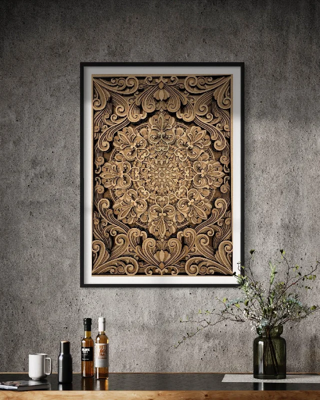 Flower Mandala with 12 Multilayer Laser Cut Wall Art Wall Sculpture With Frame