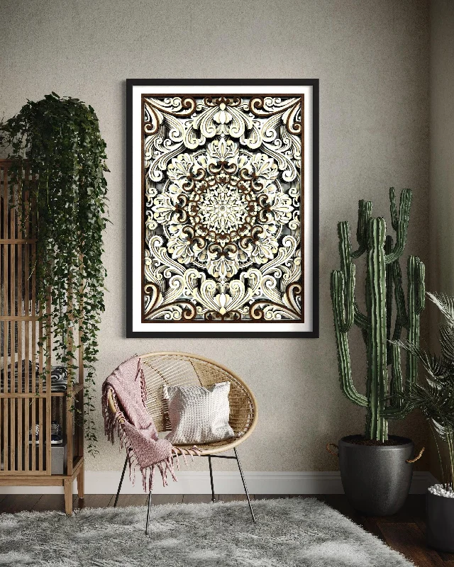 Flower Mandala with 12 Multilayer Laser Cut Wall Art Wall Sculpture With Frame