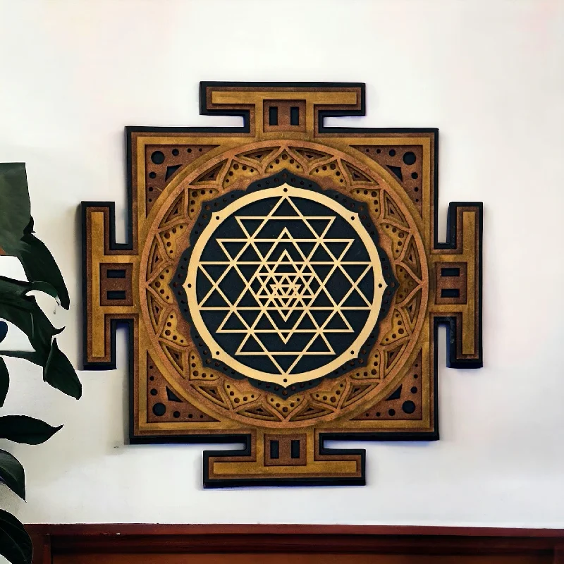 Shree Yantra 6 Layer Laser Cut Wood Art Sculpture