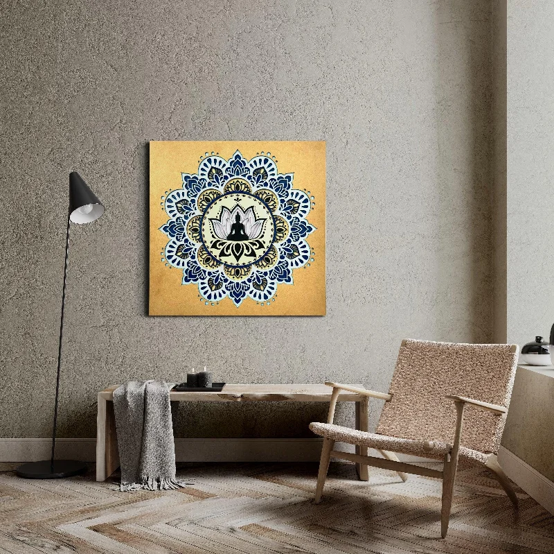 Sitting Buddha on Lotus 7 Layer Laser Cut Wood Wall Art Wall Sculpture Mandala Without Frame