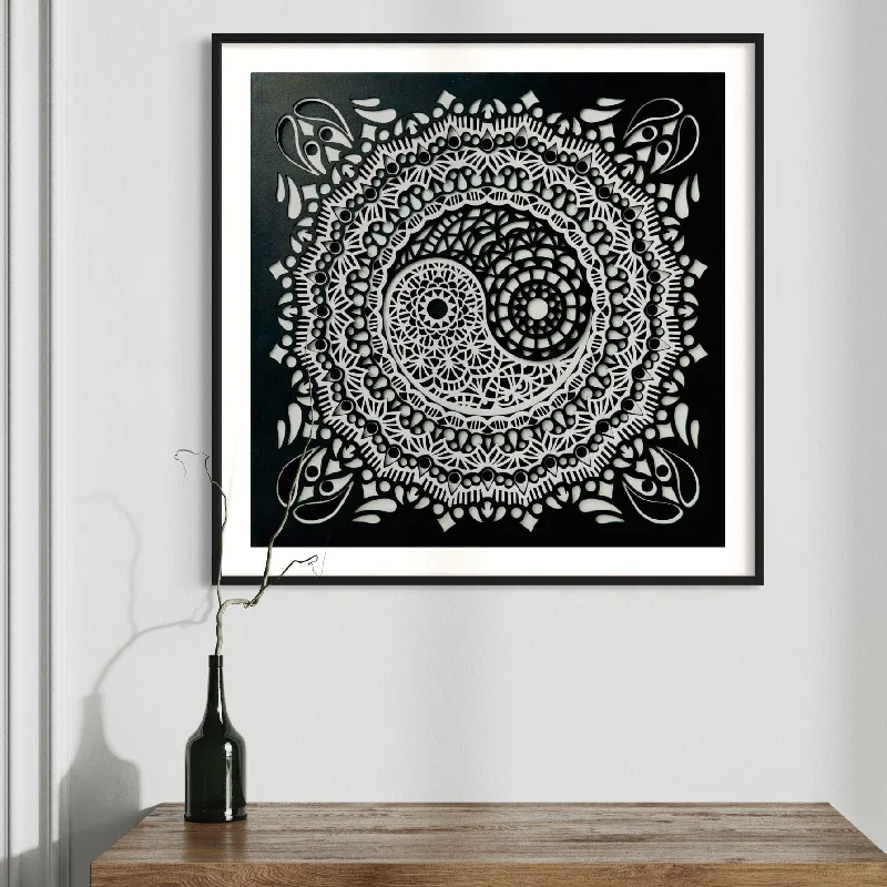 Ying Yang 8 Layer Laser Cut Wood Wall Art Wall Sculpture With Frame