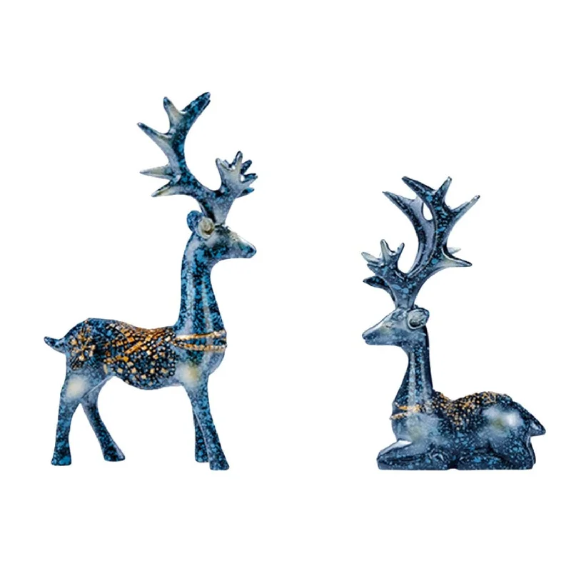 1 Pair Of Christmas Reindeer Resin Sculpture Deer Figurine Statue Home Office