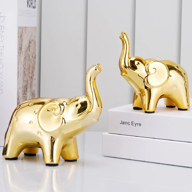 A Pair Gold Elephant Statue Home Decor,Modern Style Figurines,Sculpture For Li