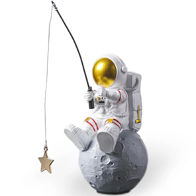 Astronaut Figurine Statue, Astronaut Fishing Star Figure Sculpture For Desktop