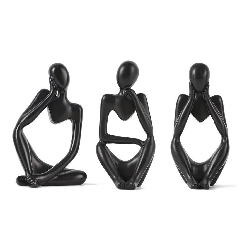 Black Decor Thinker Statue Abstract Art Sculpture, Set Of 3 Modern Resin Colle