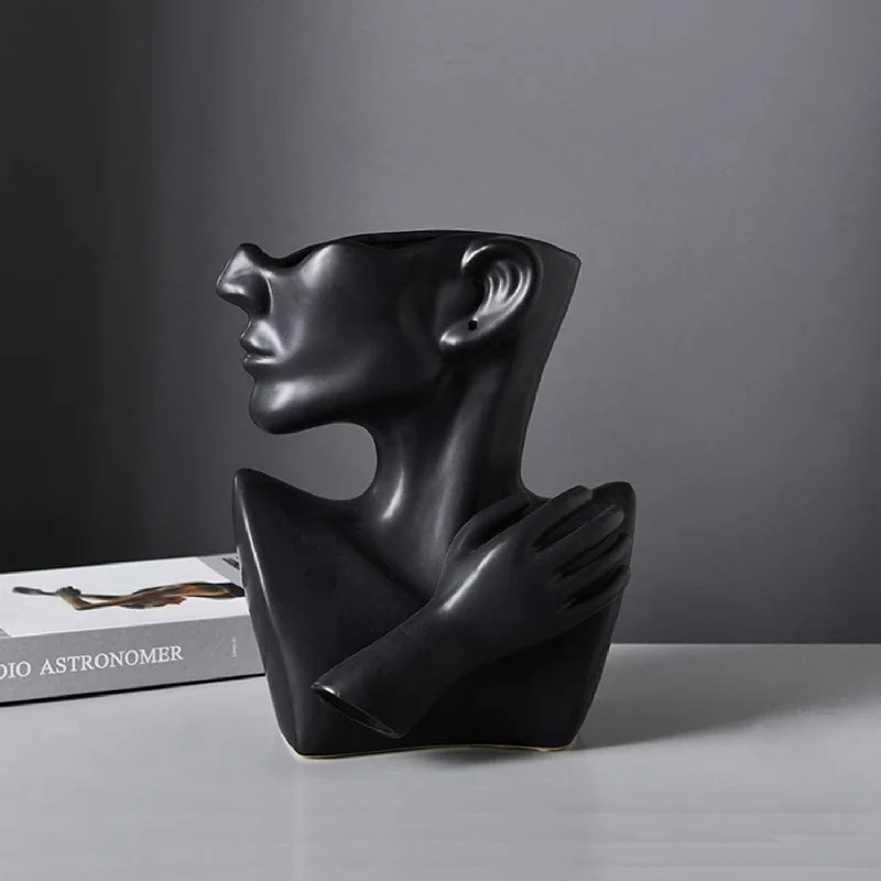 Ceramic Greek Statue Face Vase Black Creative Head Sculpture For Home Decorati