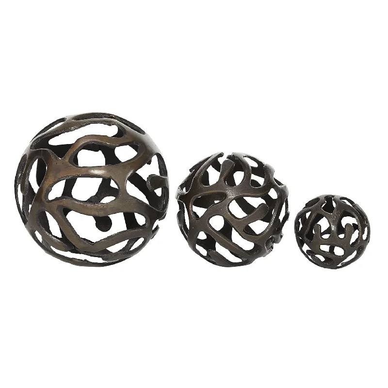 Contemporary Aluminum Geometric Sculpture, Set Of 3 8", 6", 4"W, Brass