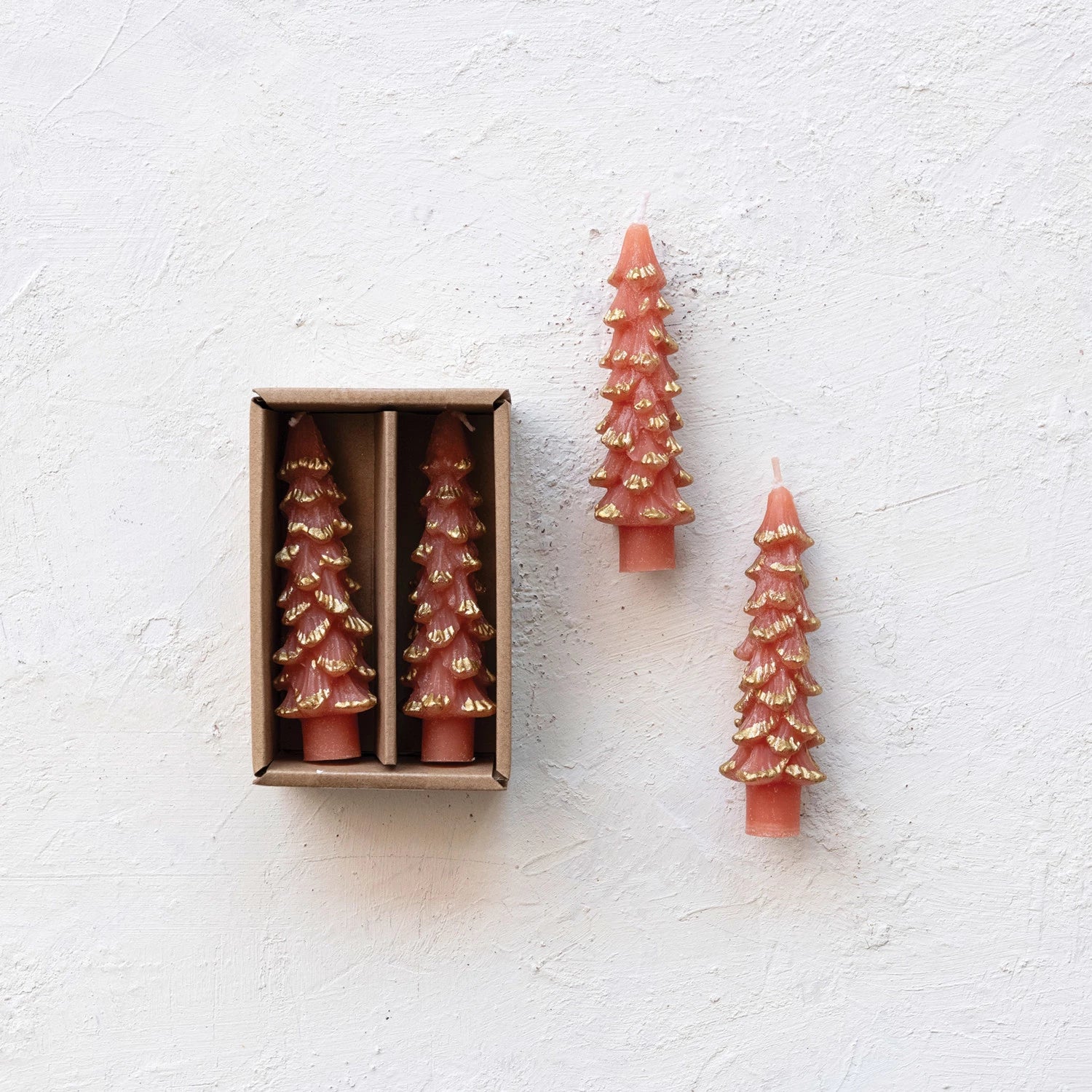 Creative Co-op - Short Coral with Gold Tips Tree Candles