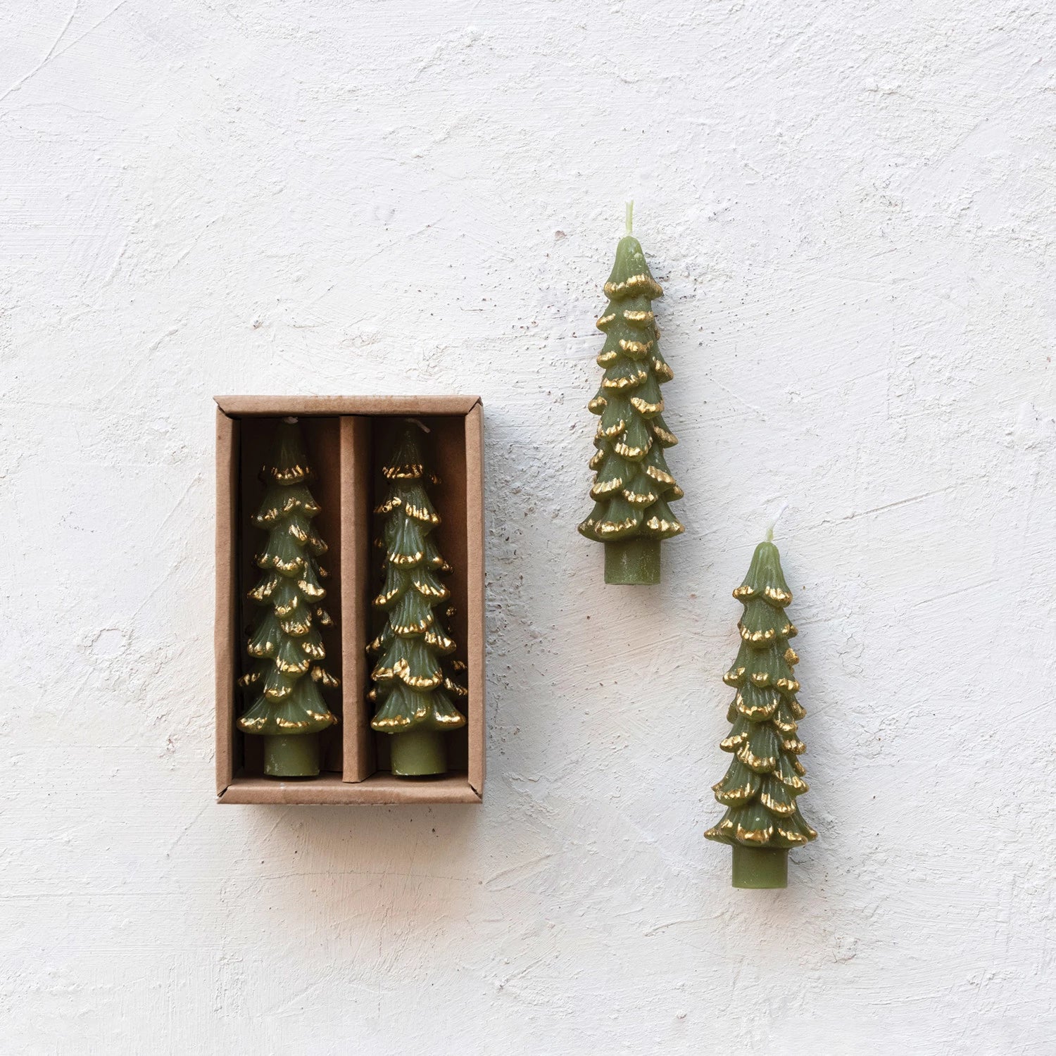 Creative Co-op - Short Green with Gold Tip Tree Candles