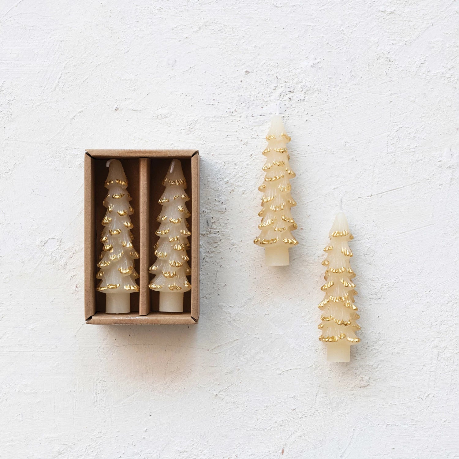 Creative Co-op - Short Ivory with Gold Tips Tree Candles