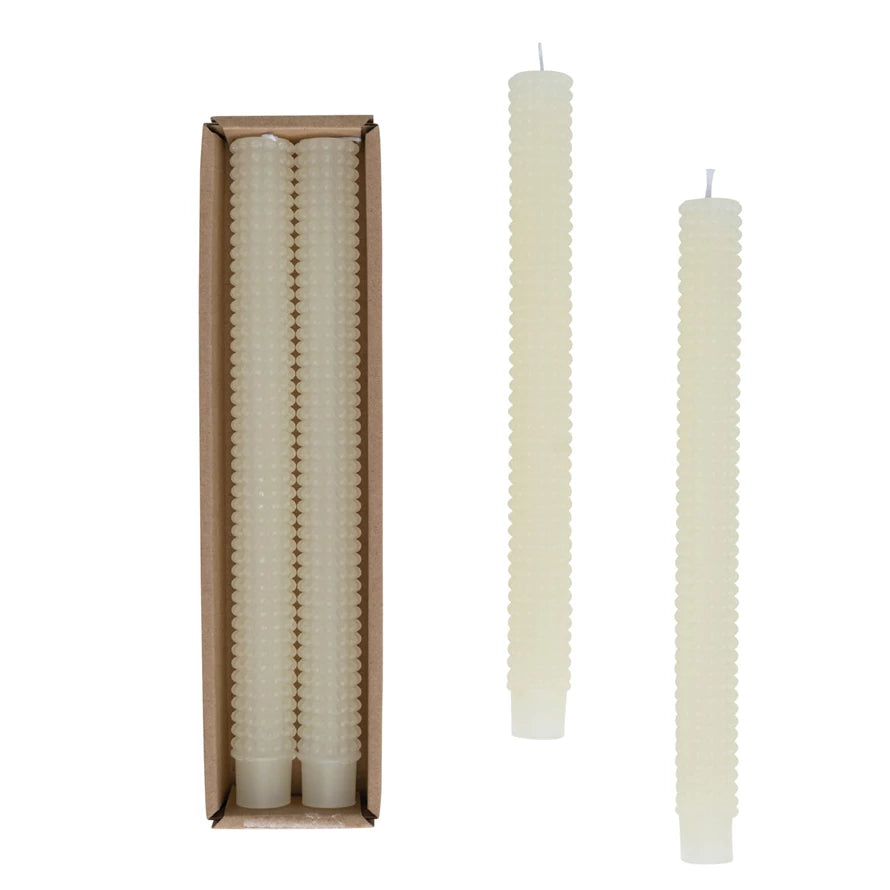 Creative Co-op - Unscented Hobnail Taper Candle Set, Cream