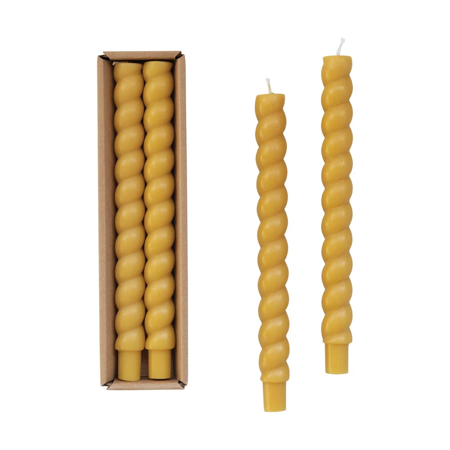 Creative Co-op - Unscented Twisted Taper Candle Set, Gold