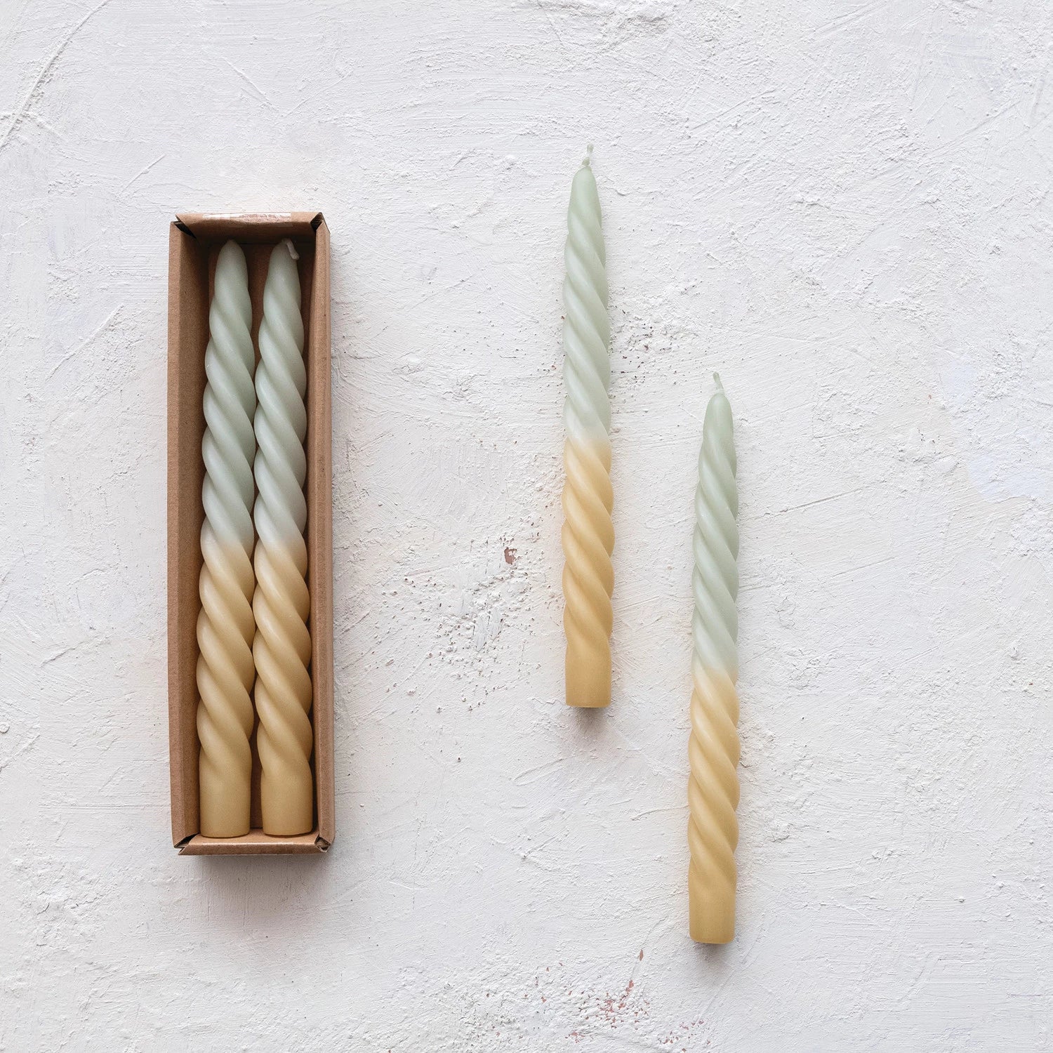 Creative Co-op - Unscented Twisted Taper Candles, Mint Ombre