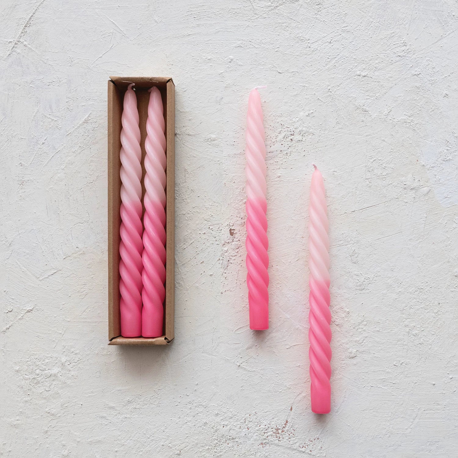 Creative Co-op - Unscented Twisted Taper Candles, Pink Ombre