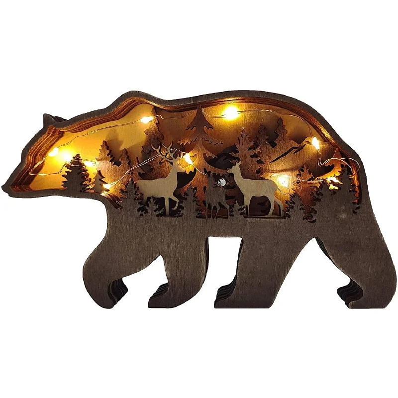 Forest Animal Wooden Home Wall Sculptures Ornament,Multi-Layer 3D Wood Carving