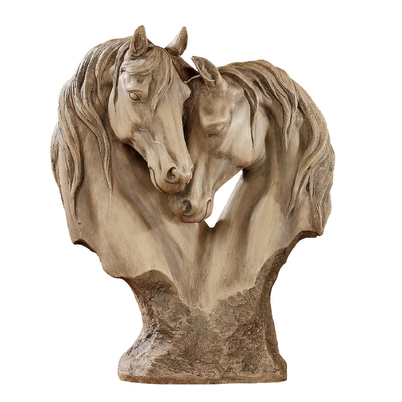 Loving Horses Table Sculpture Tan - Light Brown - Made Of Resin - Display Deco