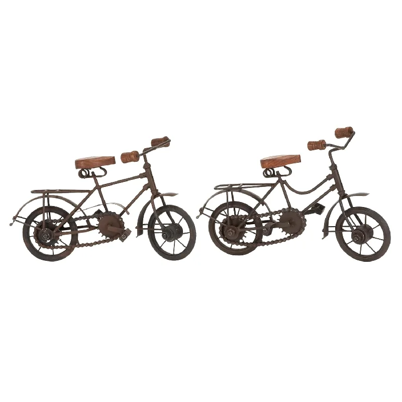 Metal Bike Sculpture With Wood Accents, Set Of 2 11"W, 7"H, Black