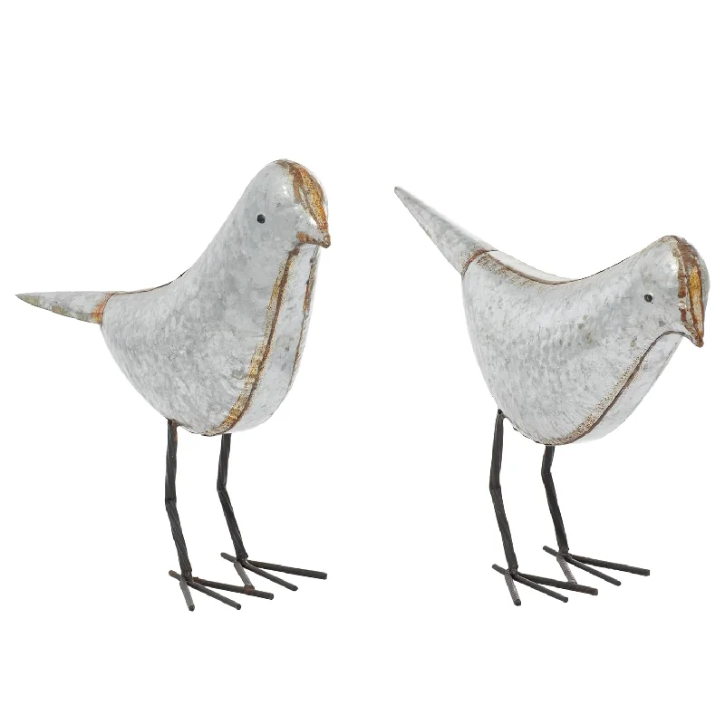 Metal Birds Sculpture, Set Of 2 12", 13"H, Gray