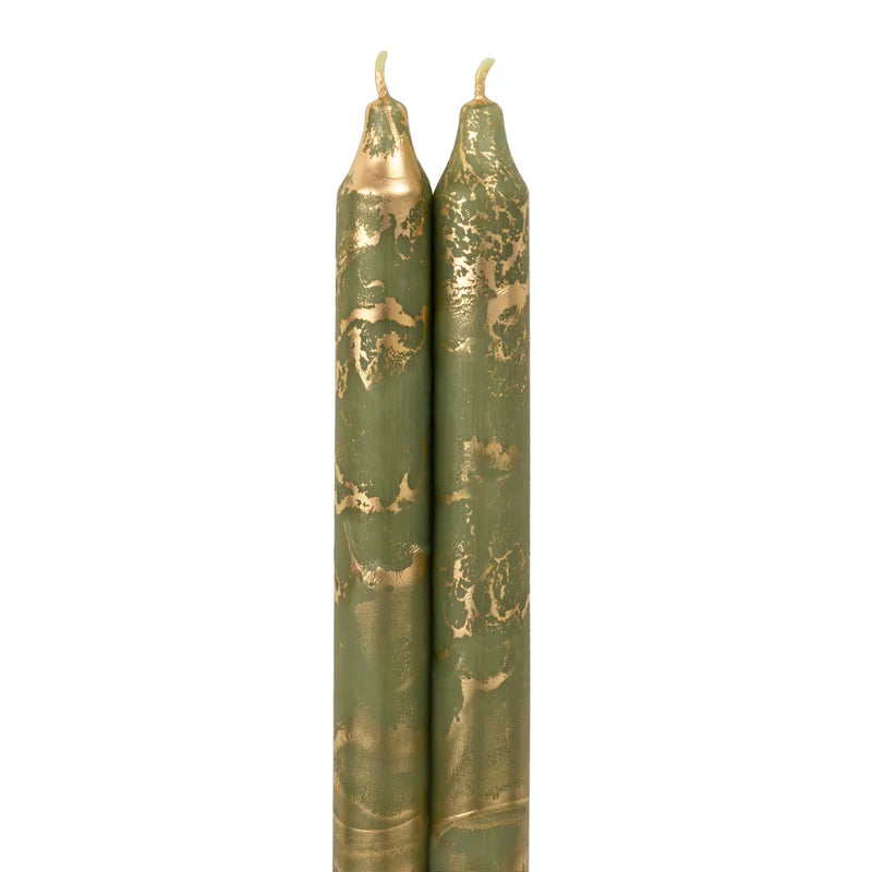 Northern Lights Candles - Moss Green with Gold Tapers