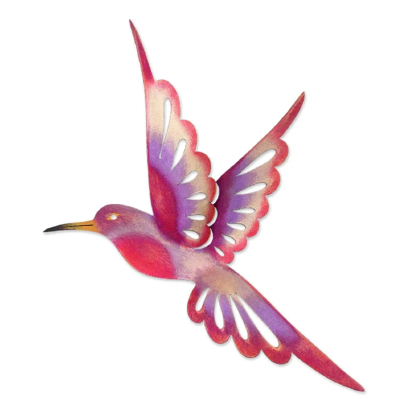 Pink And Purple Indoor Outdoor Iron Cutout Wall Sculpture, Violet Hummingbird'