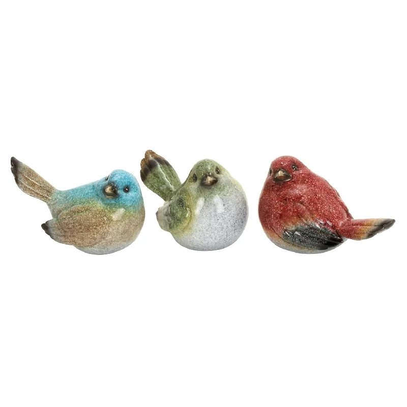 Polystone Bird Sculpture, Set Of 3 7"W, 6"H, Multi Colored