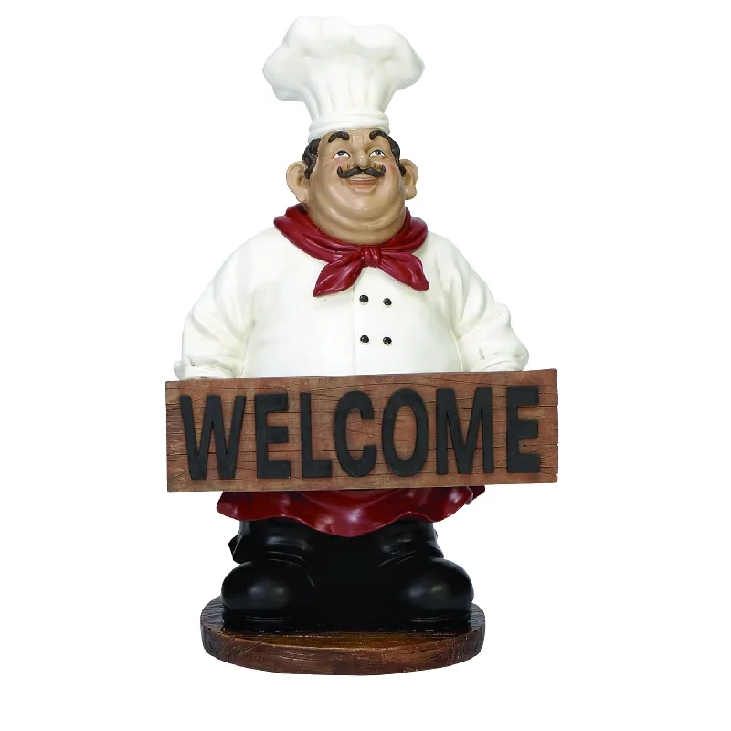 Polystone Chef Sculpture With Decorative Sign, 10" X 8" X 16", White