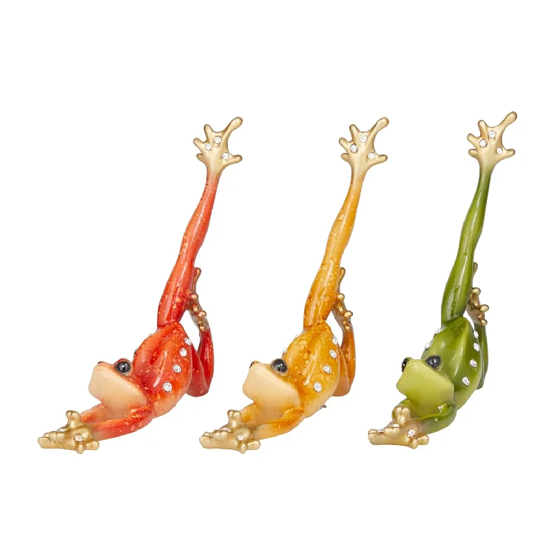 Polystone Frog Sculpture, Set Of 3 7"H, 6"W, Multi Colored