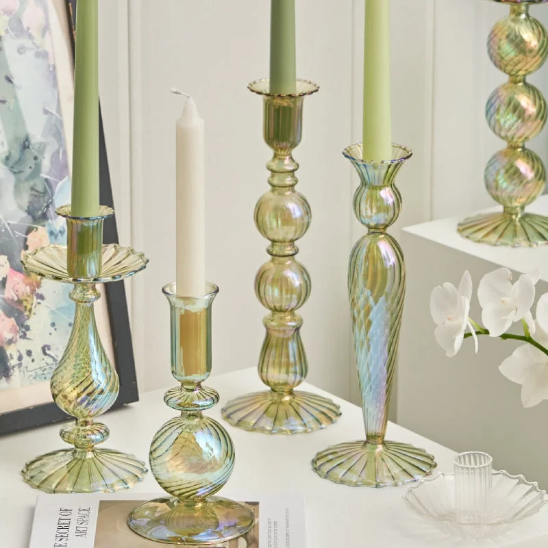 Iris Green Candlestick Holder