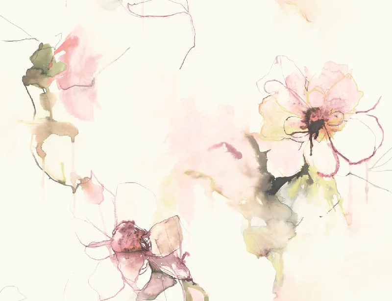 Anemone Watercolor Floral Wallpaper in Pink Lemonade and Wine from the Living With Art Collection