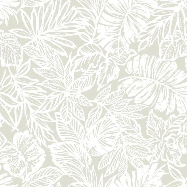 Batik Tropical Leaf Peel & Stick Wallpaper in Beige and Off-White