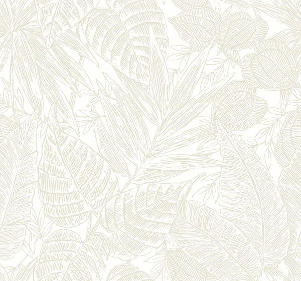 Brentwood Bone Palm Leaves Wallpaper by Scott Living