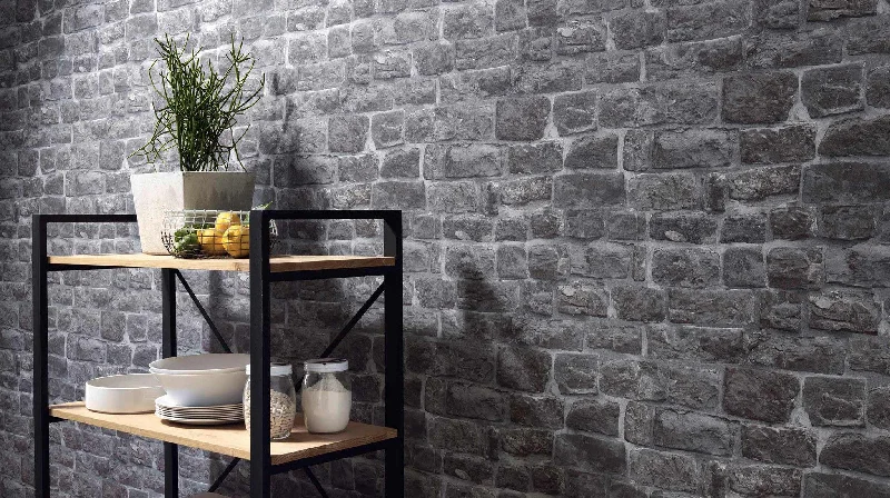 Briana Faux Brick Wallpaper in Grey and Black design by BD Wall