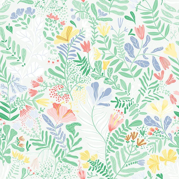 Brittsommar Light Green Woodland Floral Wallpaper