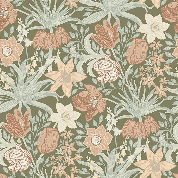 Cecilia Moss Tulip and Daffodil Wallpaper