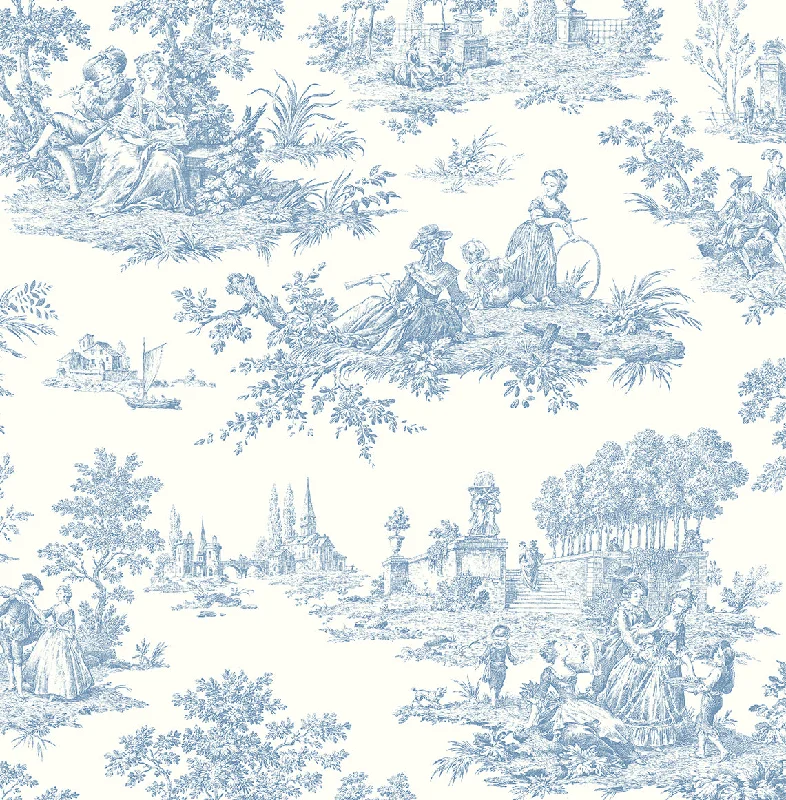 Chateau Toile Prepasted Wallpaper in Blue Bell