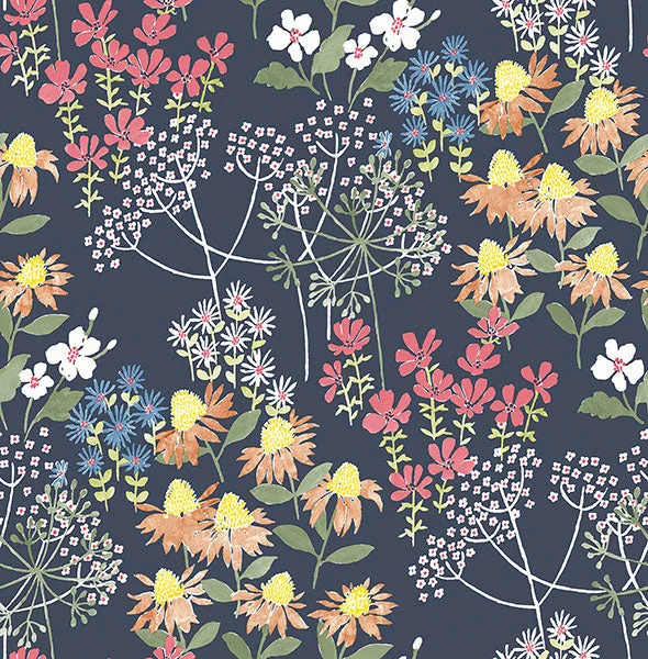 Cultivate Navy Springtime Blooms Wallpaper