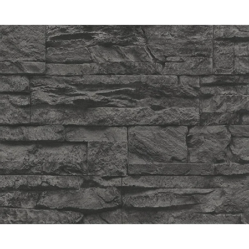 Distressed Stone Wallpaper in Black and Grey design by BD Wall