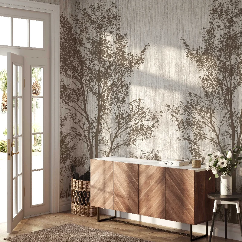 Elegant Forest Wallpaper Mural - Birch and Willow Trees in Neutral Tones