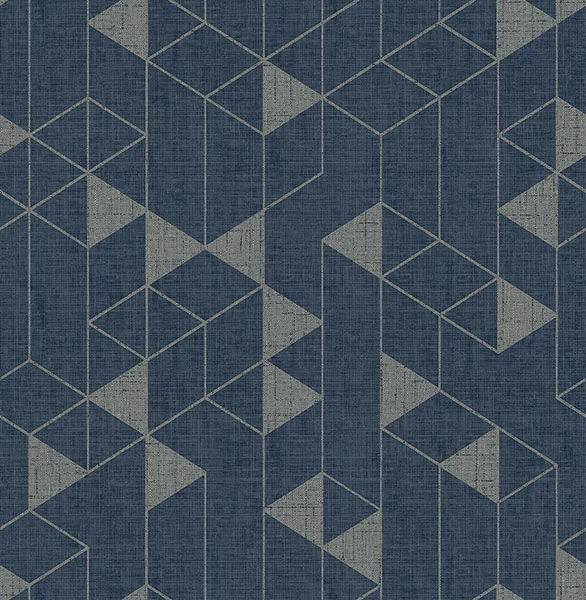 Fairbank Navy Linen Geometric Wallpaper by Scott Living