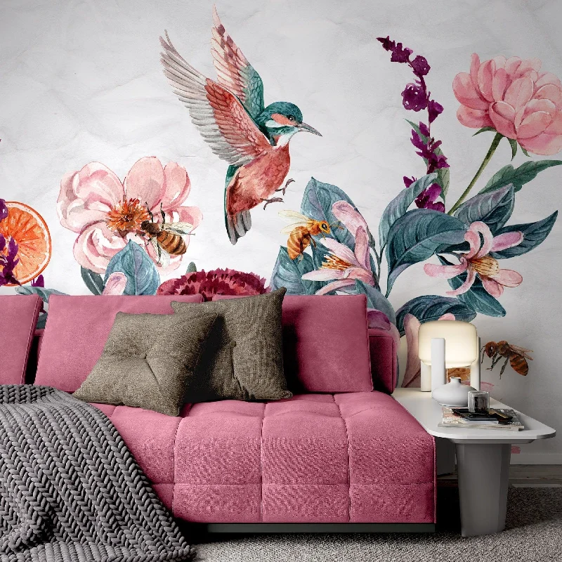 Flying Birds with Flower Bouquet Wallpaper