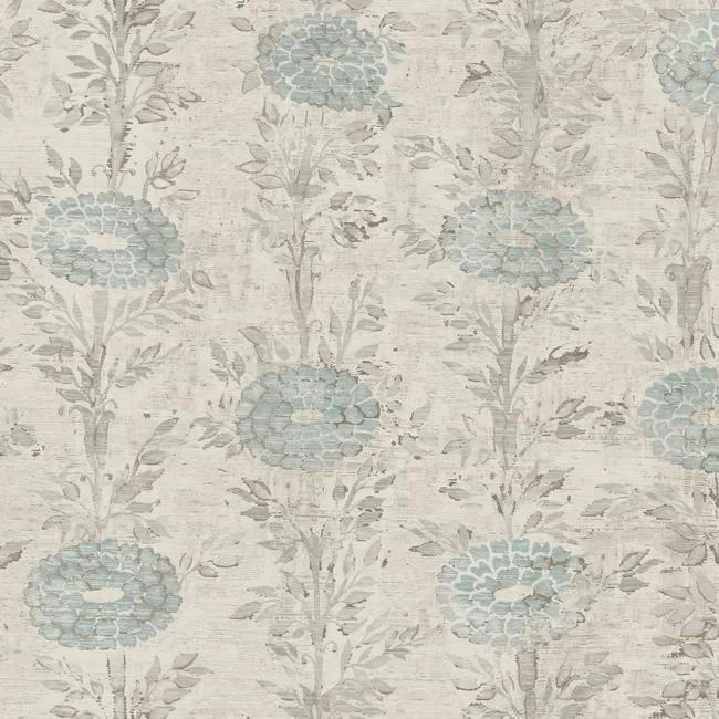 French Marigold Wallpaper in Blue and Off-White from the Tea Garden Collection