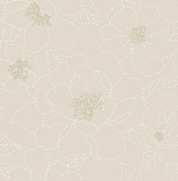 Gardena Light Grey Embroidered Floral Wallpaper