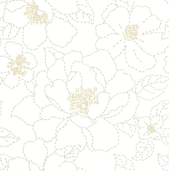 Gardena White Embroidered Floral Wallpaper