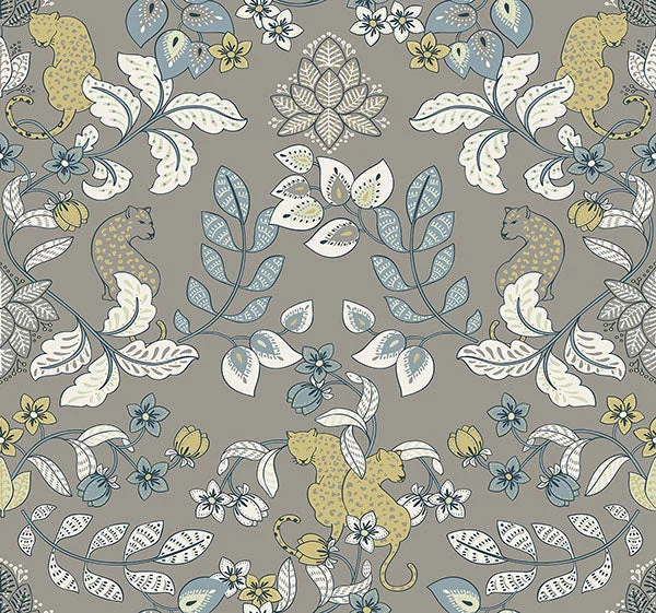 Getty Grey Jungle Damask Wallpaper by Scott Living