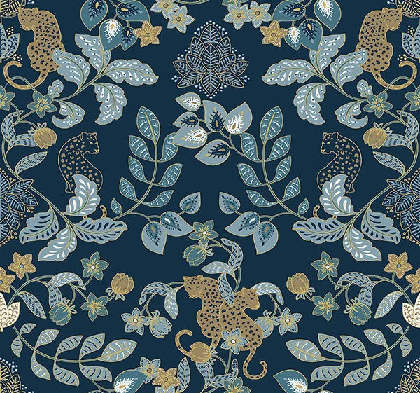 Getty Navy Jungle Damask Wallpaper by Scott Living