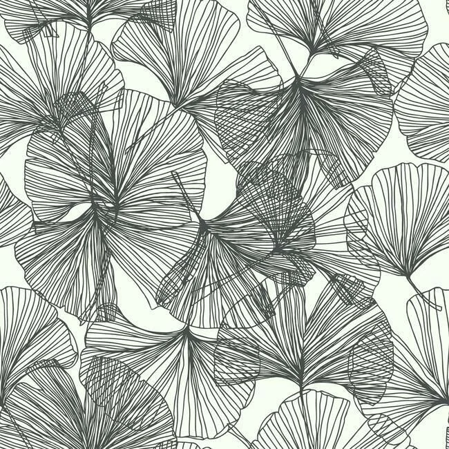 Gingko Leaves Peel & Stick Wallpaper in Black and White