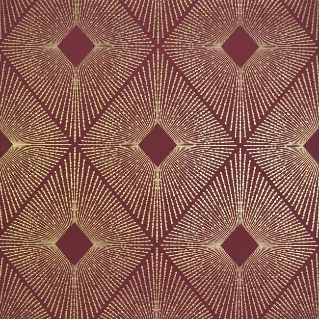 Harlowe Wallpaper in Red and Gold from the Modern Metals Collection