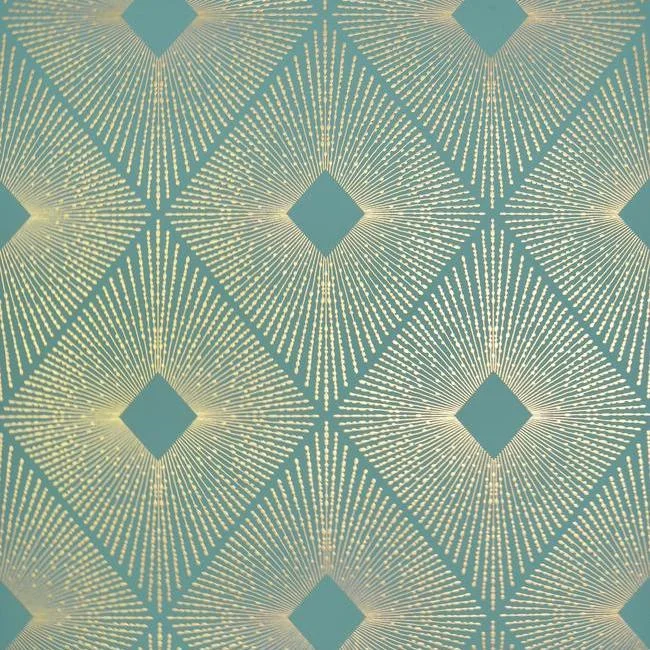 Harlowe Wallpaper in Teal and Gold from the Modern Metals Collection